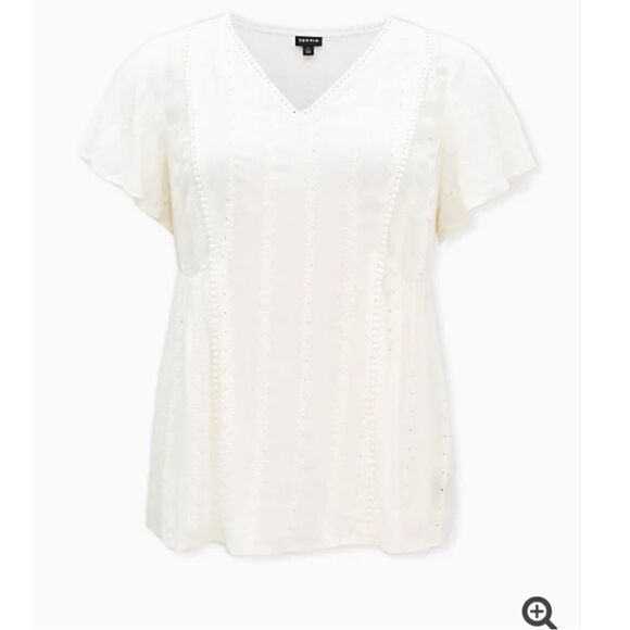 Torrid White Semi Sheer Textured V-Neck Embroidered Boho Top Cottage Core - Picture 5 of 13